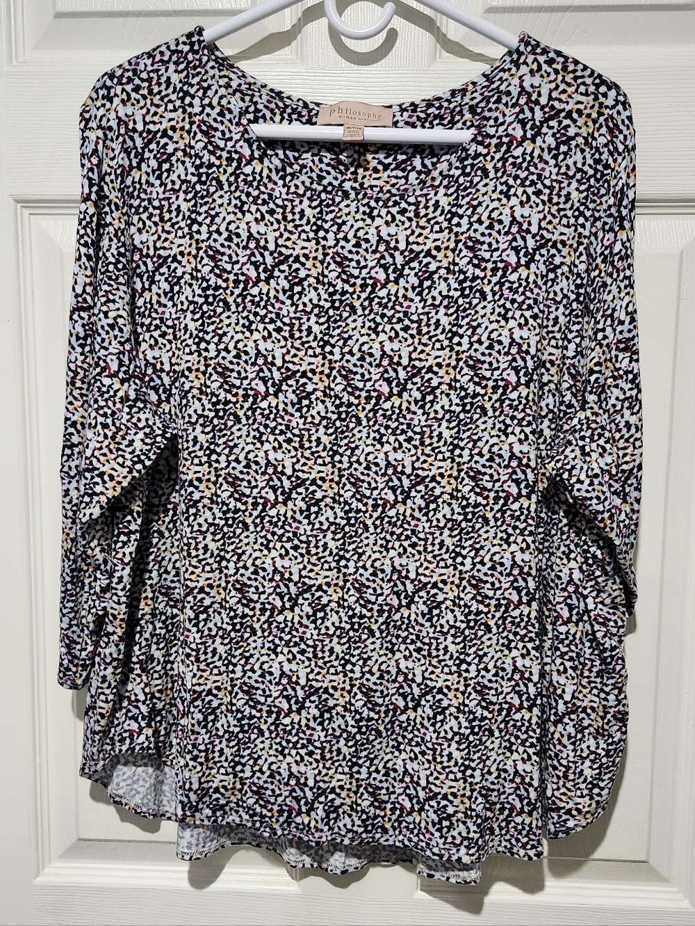 Philosophy Multi Color Abstract Print 3/4 Sleeve Scoop Neck Top Size 3X